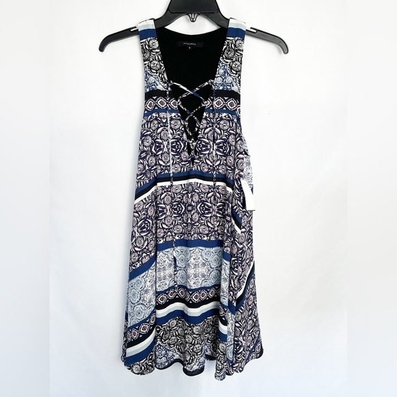 NWT Olivaceous Lace Up Print Mini Dress - Picture 3 of 6